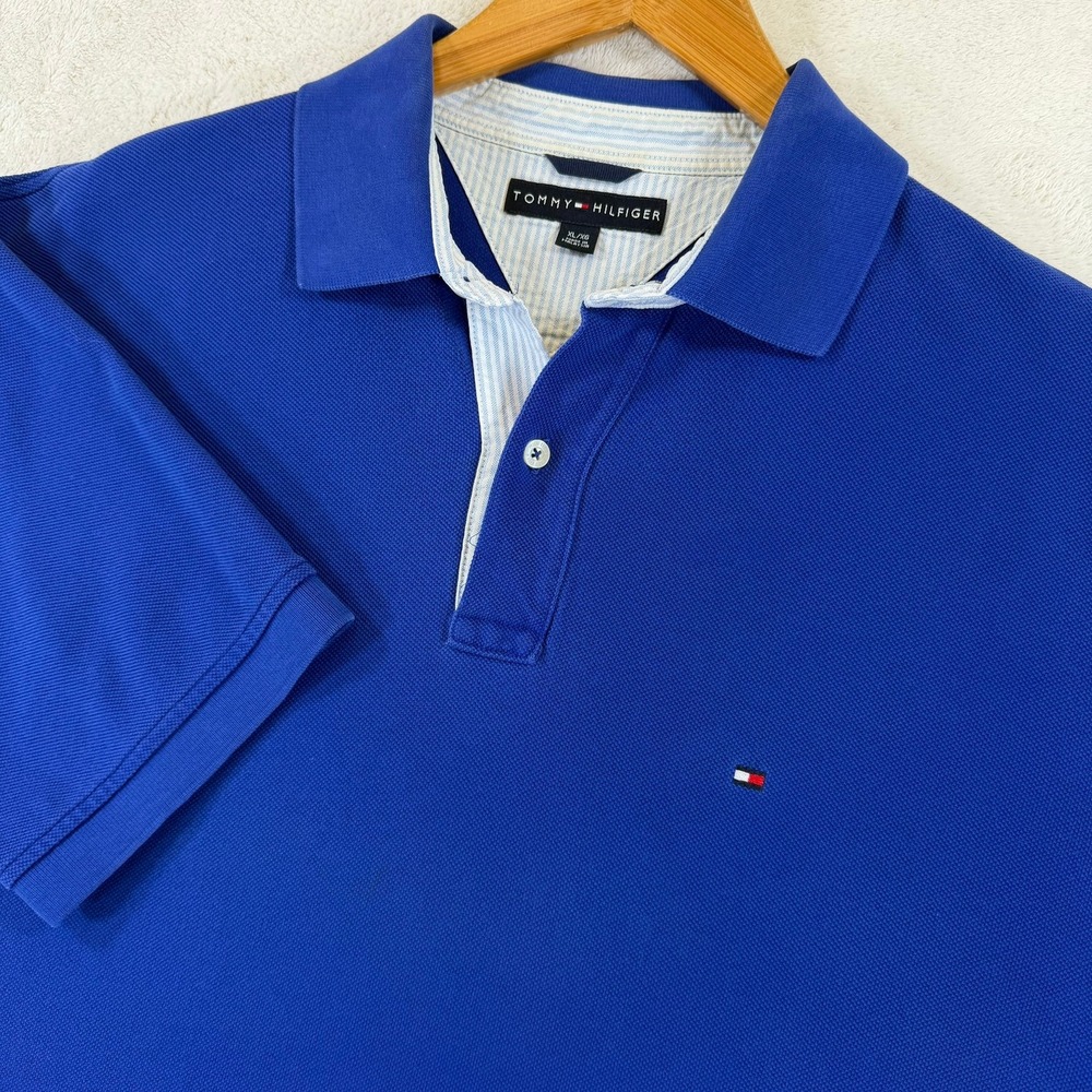 Tommy Hilfiger Mens XL Blue Short Sleeve Pique Polo‎ Shirt Embroidered Logo